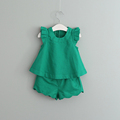 2017 New Arrival Baby Girls Clothing Sets Spring Summer O Neck Sleeveless Solid Kids Clothing Sets