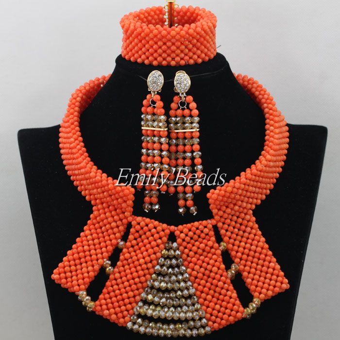 Free Shipping! Latest New African Coral Beads Bridal Jewelry Set African Nigerian Wedding Coral Beads Jewelry Set Hot CJ472