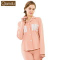 Autumn 2016 Women Pajama Set Knitted Cotton Full Sleeve Pyjamas Sleepwear Casual Polka Dot Pijima Turn