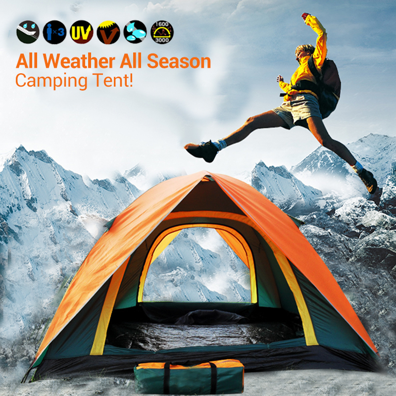 Image of Top Brand Quality Double Layer 3 4 Person Rainproof Ourdoor Camping Tent for Hiking Fishing Hunting Adventure Picnic Party