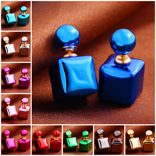 New Design Fashion Charm Colorful Candy colors Bead Square Stud earrings jewelry Statement earring for women 2015 M11