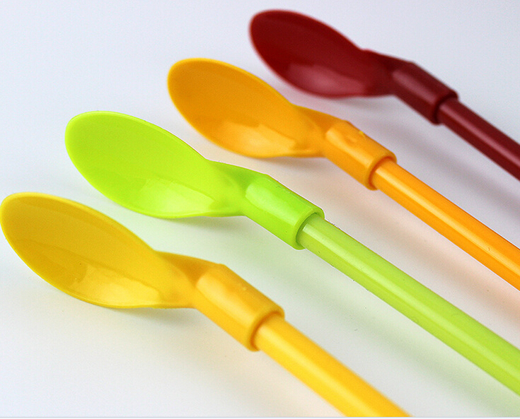 Reusable Plastic Bar Spoon Drinking Straws Food Grade Bendable Straws