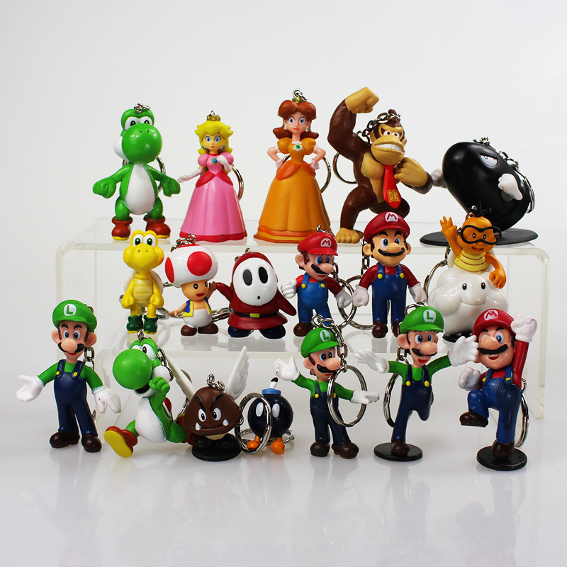 High Quality PVC Super Mario keychain Bros Luigi Action Figures 18pcs/set youshi mario Gift OPP retail