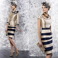 New Design Three Quarter Sleeve Knee Length Long Champagne Mother of the Bride Dresses with Jacket