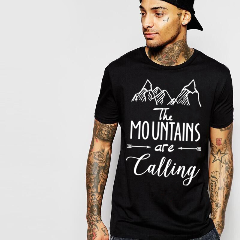 The Mountains are Calling Letter Black Hip Hop Novelty T font b Shirts b font font