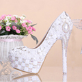 Fashion White Flower Pearl Crystal Wedding Shoes Rhinestone Super High Heel Bridal Dress Shoes Round Toe