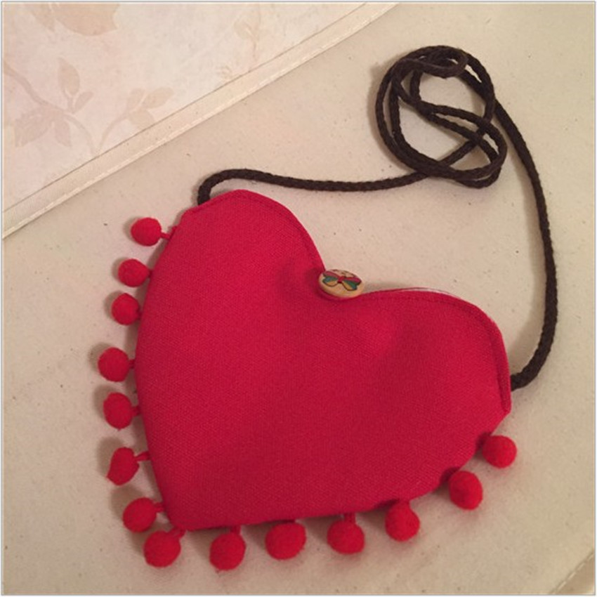 JC KIDS Girls Cute Canvas Heart Shaped Coin Purse Red Heart Bag For Girls Wooden Button Small ...