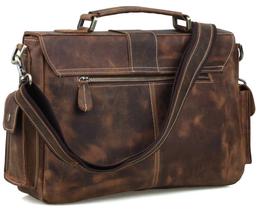 TIDING Men Cowhide Leather Briefcase Laptop Tote Shoulder Messenger Bag New Arrival 9917