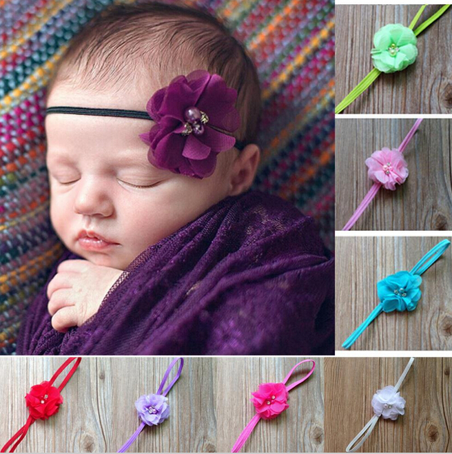 Image of 2015 Girl's Head Accessories hairband Baby Headband flower princess pearl rhinestone headband elastic flower hairband W054