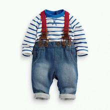 Hot New Baby Boy Long Sleeve T-shirt +Jeans Bib Pants Overall Outfits Clothes Set 2 Pcs
