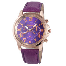 Roman 5 Color Fashion Casual Vogue Women Geneva Roman Numerals Faux Leather Analog Quartz Wrist Watch