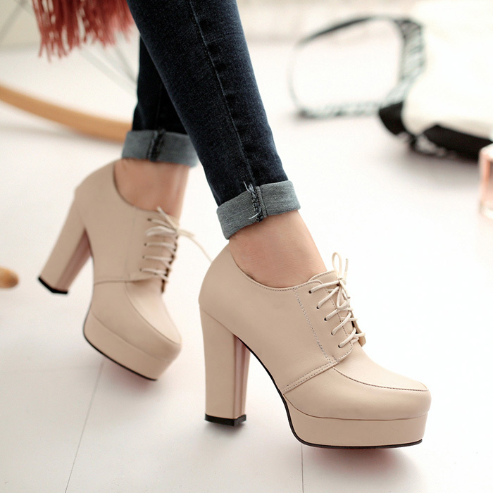 Women s Square High Heel 10 cm and Platform Lace Belt Shoelaces Black Fashion Air Dress