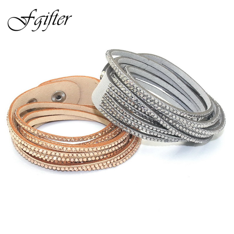 Image of Fashion 6 Layer Wrap Bracelets Slake Leather Bracelets With Crystals Couple Jewelry womans bracelet
