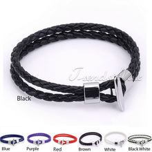 Black White Rope Strands Surf Style Stainless Steel Leather Bracelet Wristband LB249