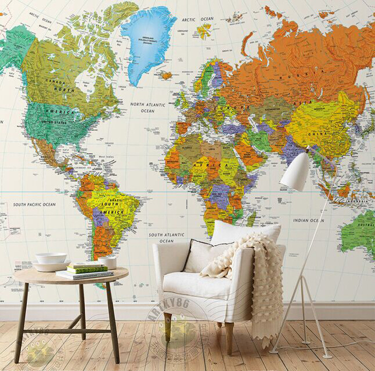 Free Shipping English world map large mural wallpaper office living room TV wall wallpaper retro wallpaper mural