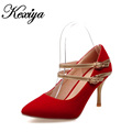 Sexy Pointed Toe Thin Heel women wedding shoes Plus size 30 47 fashion solid suede Mary