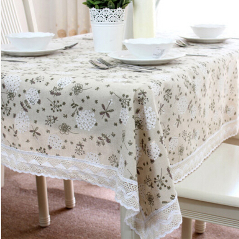 Image of New arrivals dandelion cotton Linen table cloth for rectangular table cover cloth with lace edge more fashion hot sale