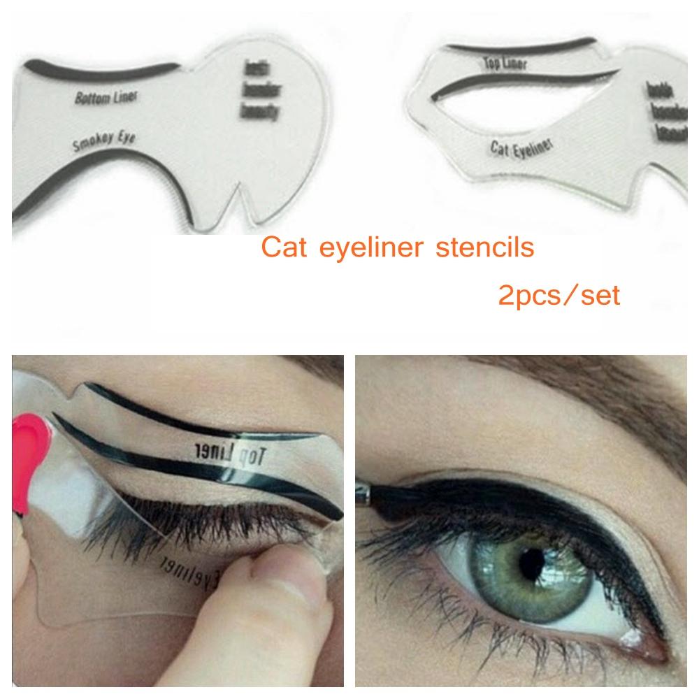 Image of 2pcs/set New Style Cat Eyeliner Stencil Kit Smokey Eyeshadow Model For Eyebrows Template Card Makeup Tool