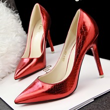 2015 high thin heels fashion shallow mouth pointed toe women’s shoes all-match sexy serpentine pattern single shoes