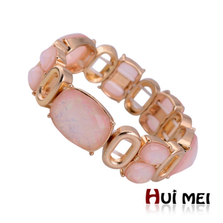 Shiny 18k Gold Plated Colorful Stone Chunky Bangle Adjustable Cuff Statement Bracelets Bijoux for women
