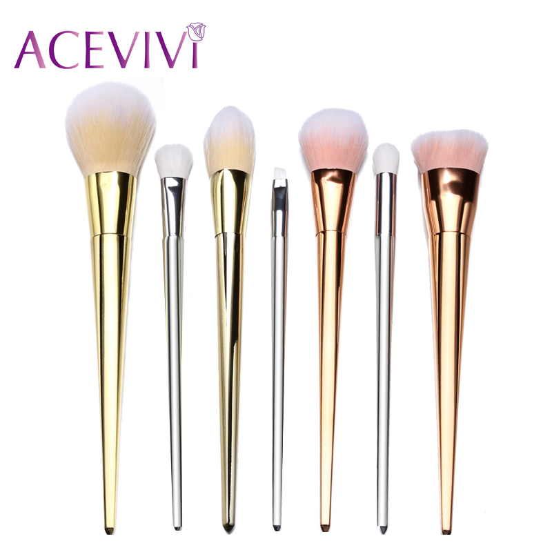 ACEVIVI Brand Gold 7 Pcs Makeup Brushes Set Synthetic Hair Make Up Brushes Tools Cosmetic Foundation