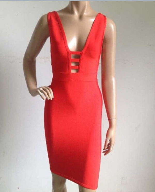 Women Red V-Neck Celebrity Bandage Dress Lady Mini Prom Dress Sexy Club Dress 2015 Cocktail Party Dress hot sale