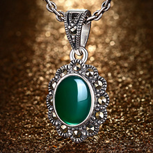 925 silver jewelry woman Pure semi-precious stones agate emerald inexperienced chalcedony Basic jade Pendant flowers girlfriend reward