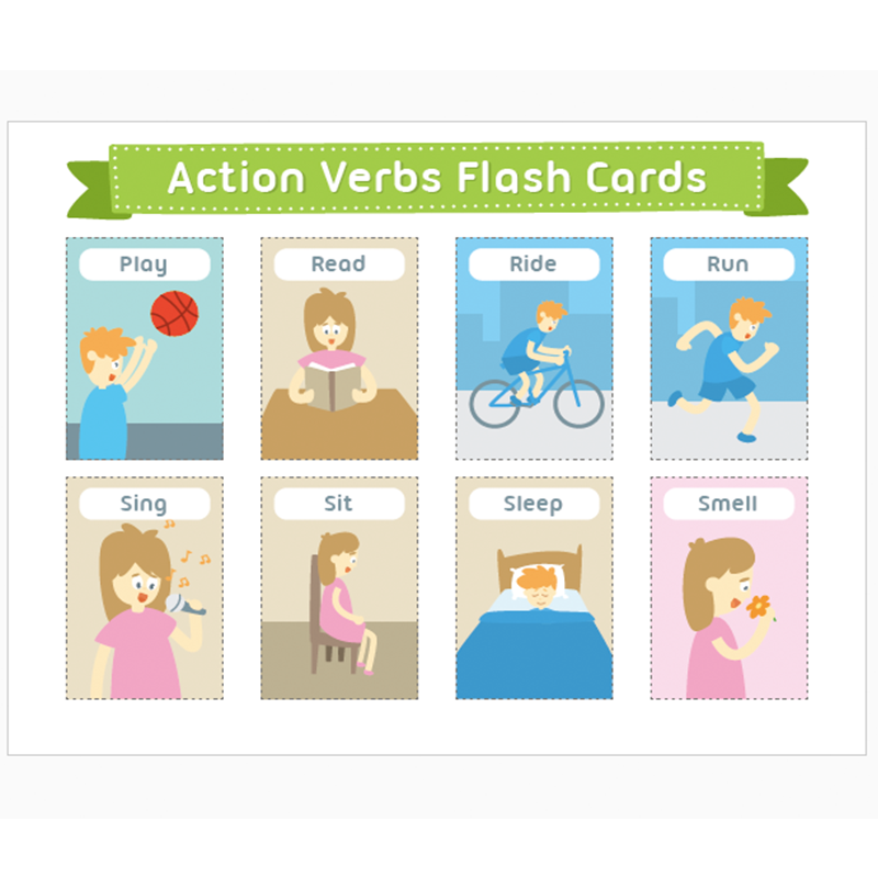 Children Learn English Flash Cards A4 Verbs/Animals ...