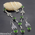 hermosa jewelry Shiny charming flower shape retro oval green topaz 925 sterling silver beautiful necklace Earring