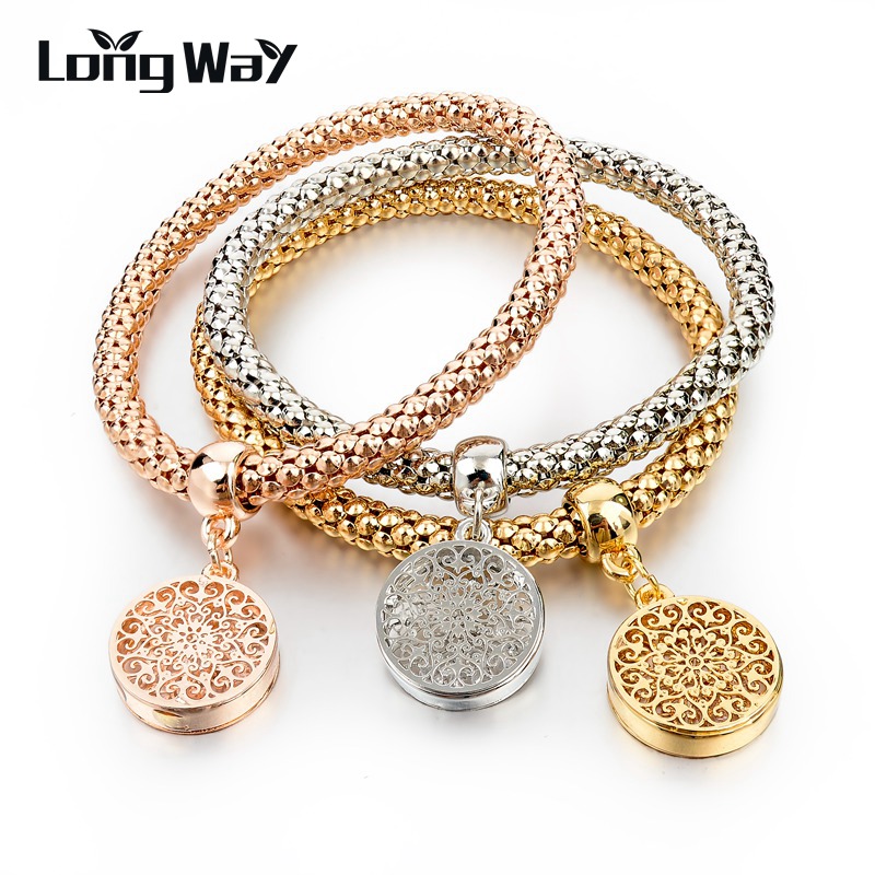 Image of 2016 New Fashion Bracelets Bangles Jewelry Gold Silver Chain Bracelet Round Hollow Charm Bracelets For Women SBR140339