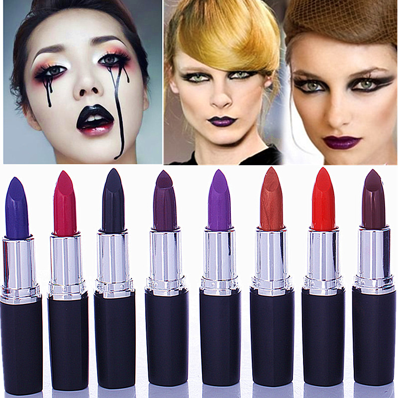 Image of High Quality 7 Colors Options Vampire Style Waterproof Lipstick Cosmetic Matte Long Lasting Batom Matte Purple Black Lip Stick
