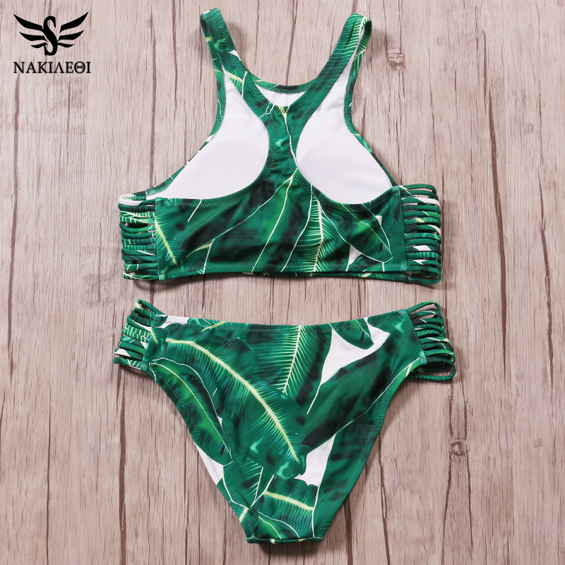 NAKIAEOI-Sexy-High-Neck-Brazilian-Bikini-2017-Swimwear-Women-Swimsuit-Bandage-Green-Leaf-Bikini-Set-Print (1)