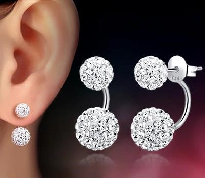 Image of Cute Double Ball Pearl Ear Stud Earrings Women Silver Crystal Rhinestone Cubic Zirconia Jewelry Accessories Pendientes