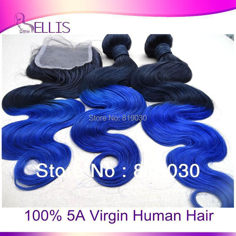 Image of bellis hair products Blue ombre hair extensions Brazilian virgin hair body wave with closure, ombre brazilian hair with closure