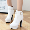 2015 New Fashion Roman White High Heel Booties Waterproof Winter Boots Women Zipper Shoes White