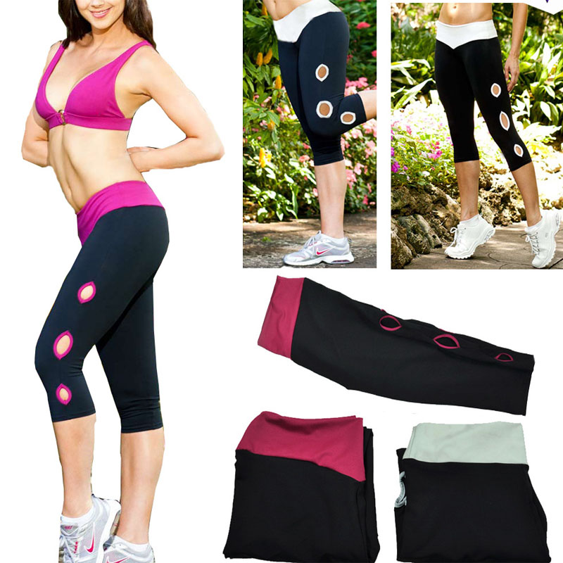 2014 New Women Lady Girl Sport Exercise Gym Leggings Capri Running Pants Mid Waist Cropped Fitness