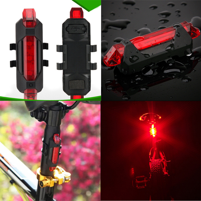 Portable USB Rechargeable Cycling Bike Bicycle Tail Rear Safety Warning Light Taillight Red 2015 Sup