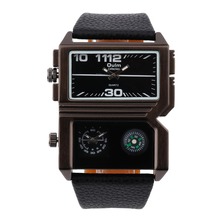 2015 New Design Oulm 3561 Men Military Sport Watch Dual MOvement Outdoor Army Wristwatch Compass Display