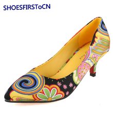 Fashion Party Woman Shoes Pointed Toe Slip-on Women Pumps Flowers Design Red Bottom High Heels 33-41 Big Size Thin Heels Shoes