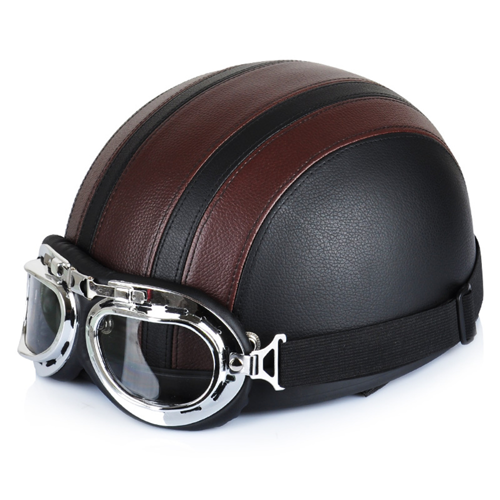 Image of Hot Sell 2015 Brown Synthetic Leather vintage Motorcycle Motorbike Vespa Open Face Half Motor scooter Helmets & Visor & Goggles