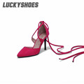 LuckyShoes 2017 Summer New Fashion Rome Elegant Woman Sandals Cross tied White Red High Heel