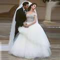Luxury Crystal Pearls Corset Ball Gown Wedding Dresses 2017 Said Mhamad New Arrival Tulle Custom Made
