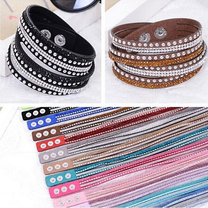 Image of New foreign Aliexpress sell fashion and personality, selling leather flannelette hot drilling and multilayer bracelet