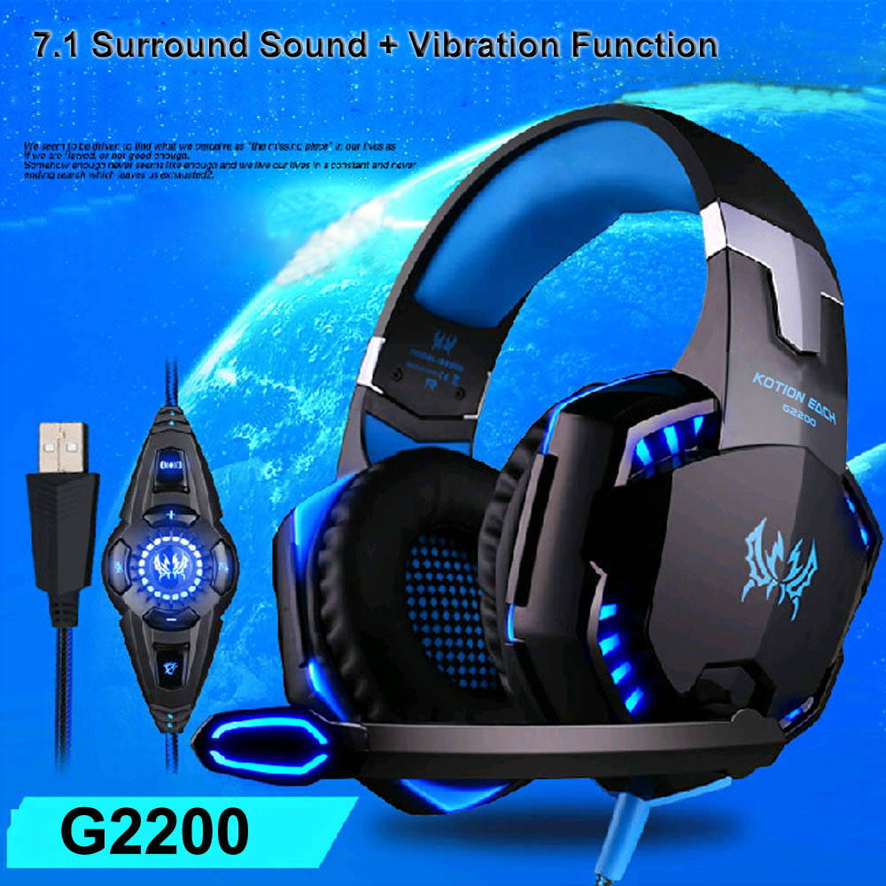 Original  KOTION EACH G2200 USB 7.1 Surround Sound Vibration Game Gaming Headphone CF Computer Headset with Microphone LED Light
