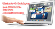 Free Shipment Upgrade 14.1 inch Ultrabook Slim laptop 4G 500GB win8 (Intel J1800  2.4GHz Dual Core built in Camera, WIFI) /Lemon