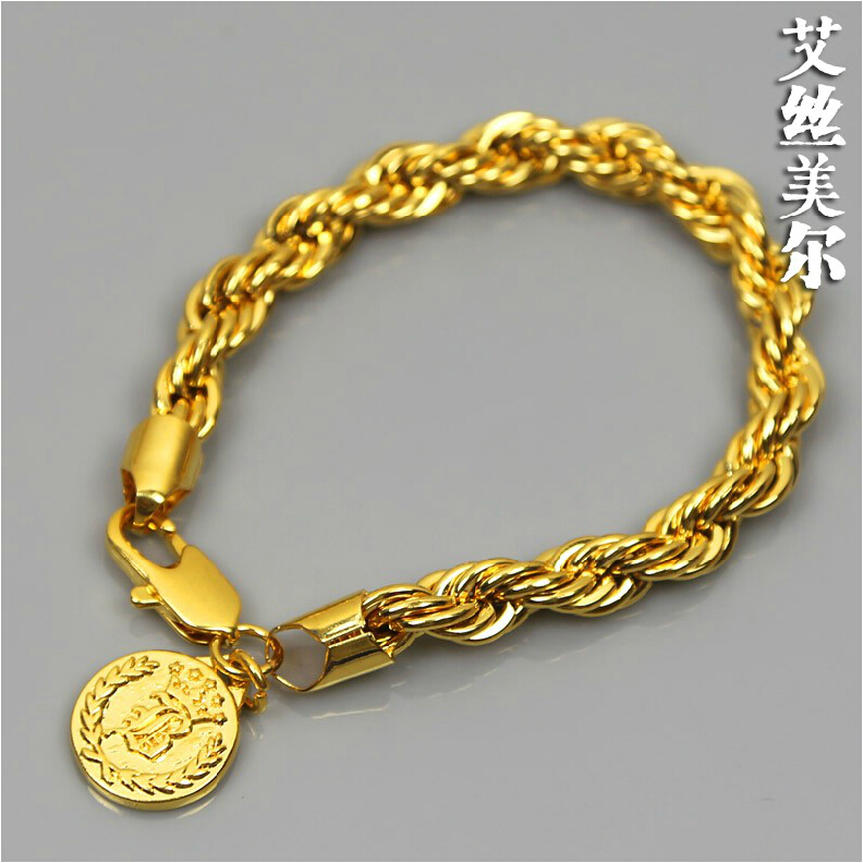 High quality 24k Gold filled Fashion Hiphop Street Trend Men Link Chain Twisted gold bracelets bangles