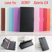  Lychee Fashion Luxury Wallet Flip PU Leather Case Cover For Sony Xperia C4 Cell Phone