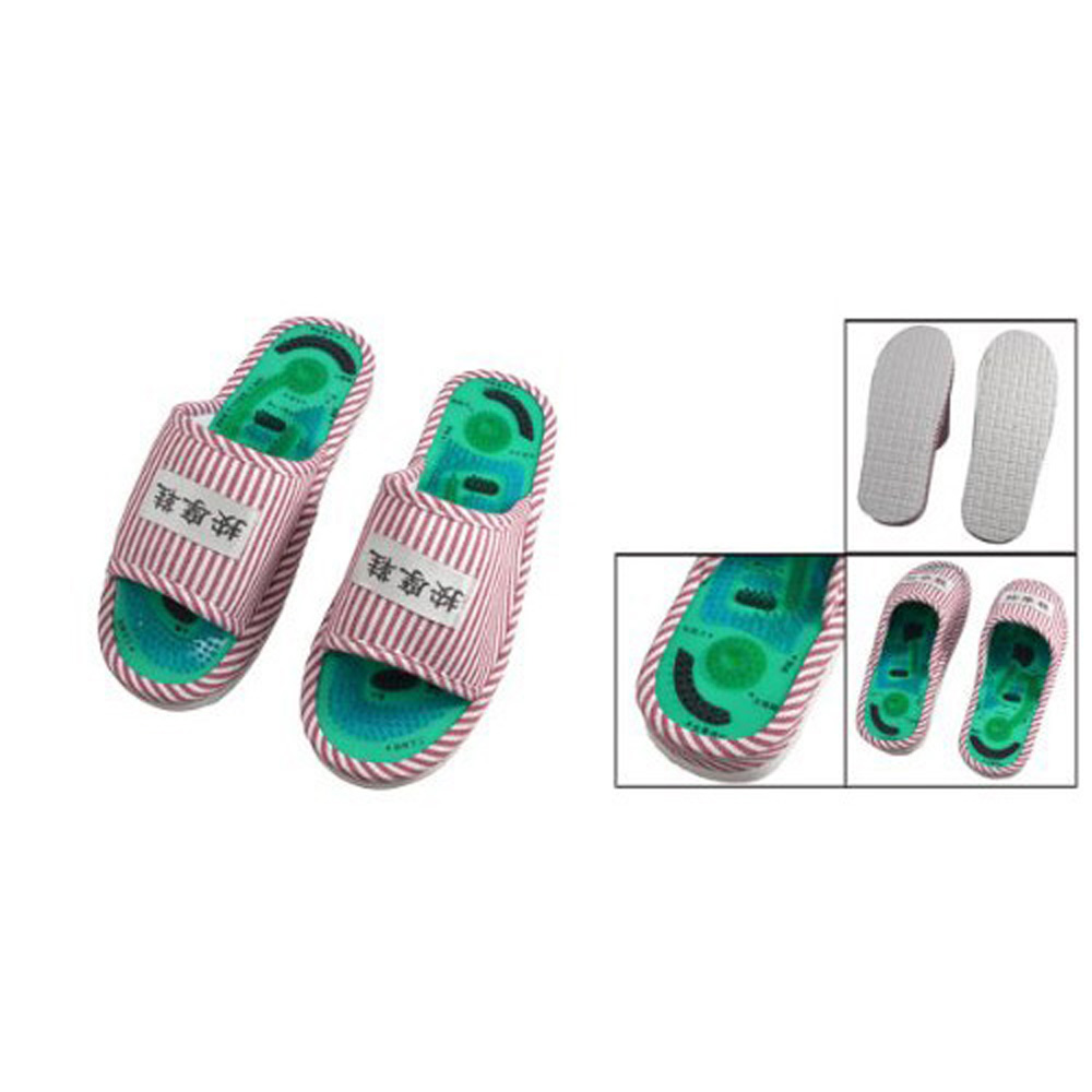 June Queen Pair Striped Health Care Foot Acupoint Massage Flat Slippers for Lady