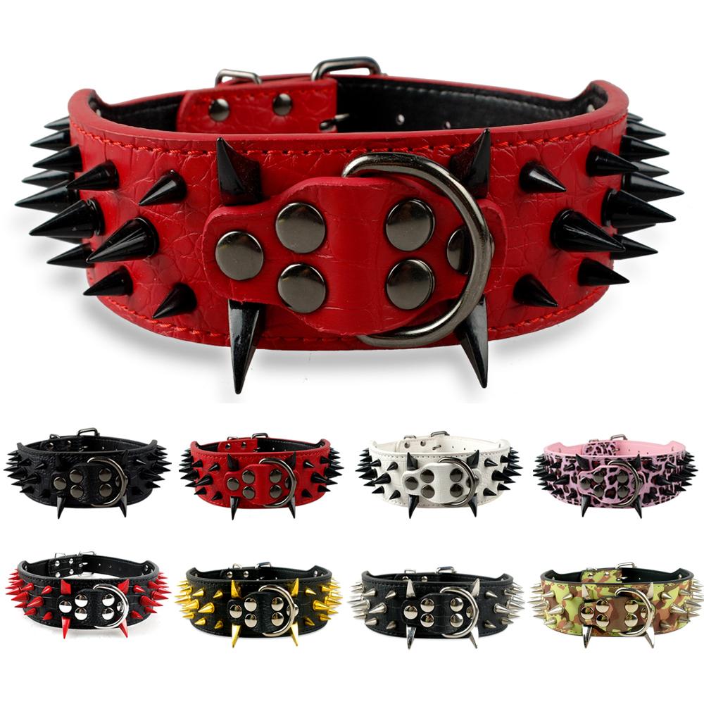 Image of 2inch Wide Cool Sharp Spiked Studded Leather Dog Collars 15-24" For Medium Large Breeds Pitbull Mastiff Boxer Bully 4 Sizes