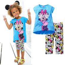 2015 Kids Baby Girls Short Sleeve Cartoon T shirt Tops Cartoon Half Pant Set